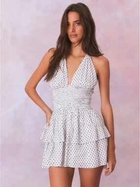 LoveShackFancy Deanna Polka Dot Halter Mini Dress